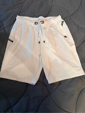 Vogue White Men's Athletic Drawstring Shorts with Gold Eyelets